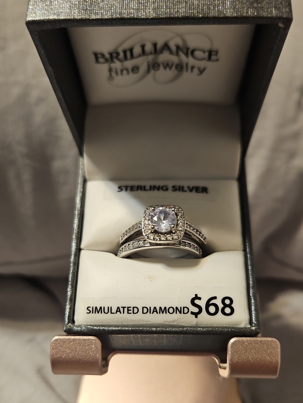 Sterling Silver 2 Piece Simulated Diamond Ring Set - White